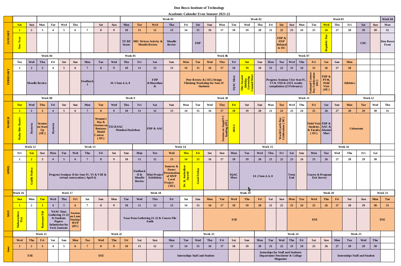 Academic Calendar